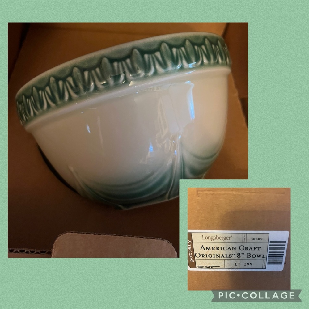 Longaberger Ivy Green and White Ceramic Bowl